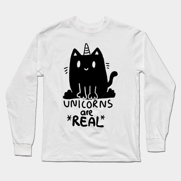 Unicorns are real ! cute, black caticorn Long Sleeve T-Shirt by loulou-artifex